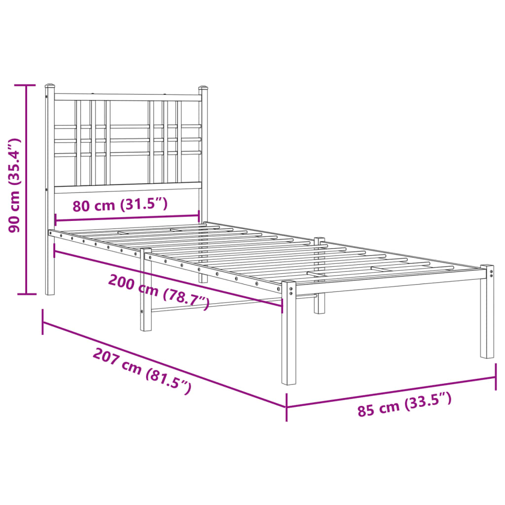 Sengeramme i metall med hodegavl hvit 80x200 cm