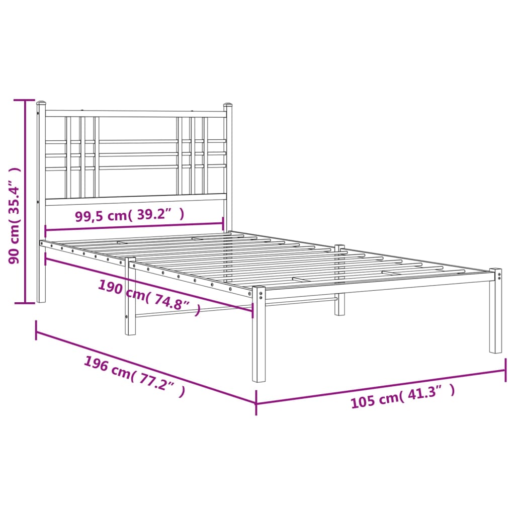 Sengeramme i metall med hodegavl hvit 100x190 cm