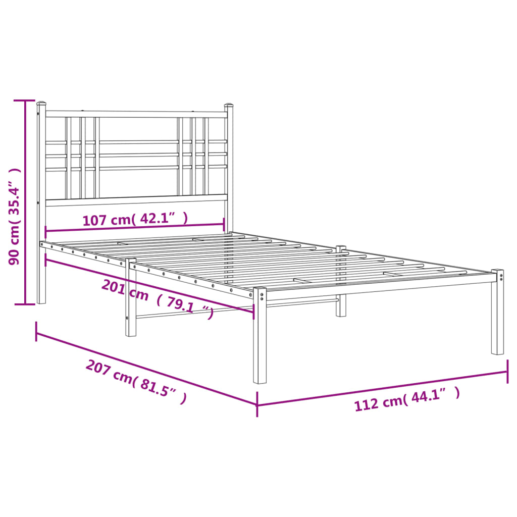 Sengeramme i metall med hodegavl hvit 107x203 cm