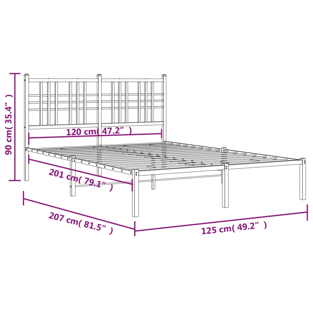 Sengeramme i metall med hodegavl hvit 120x200 cm