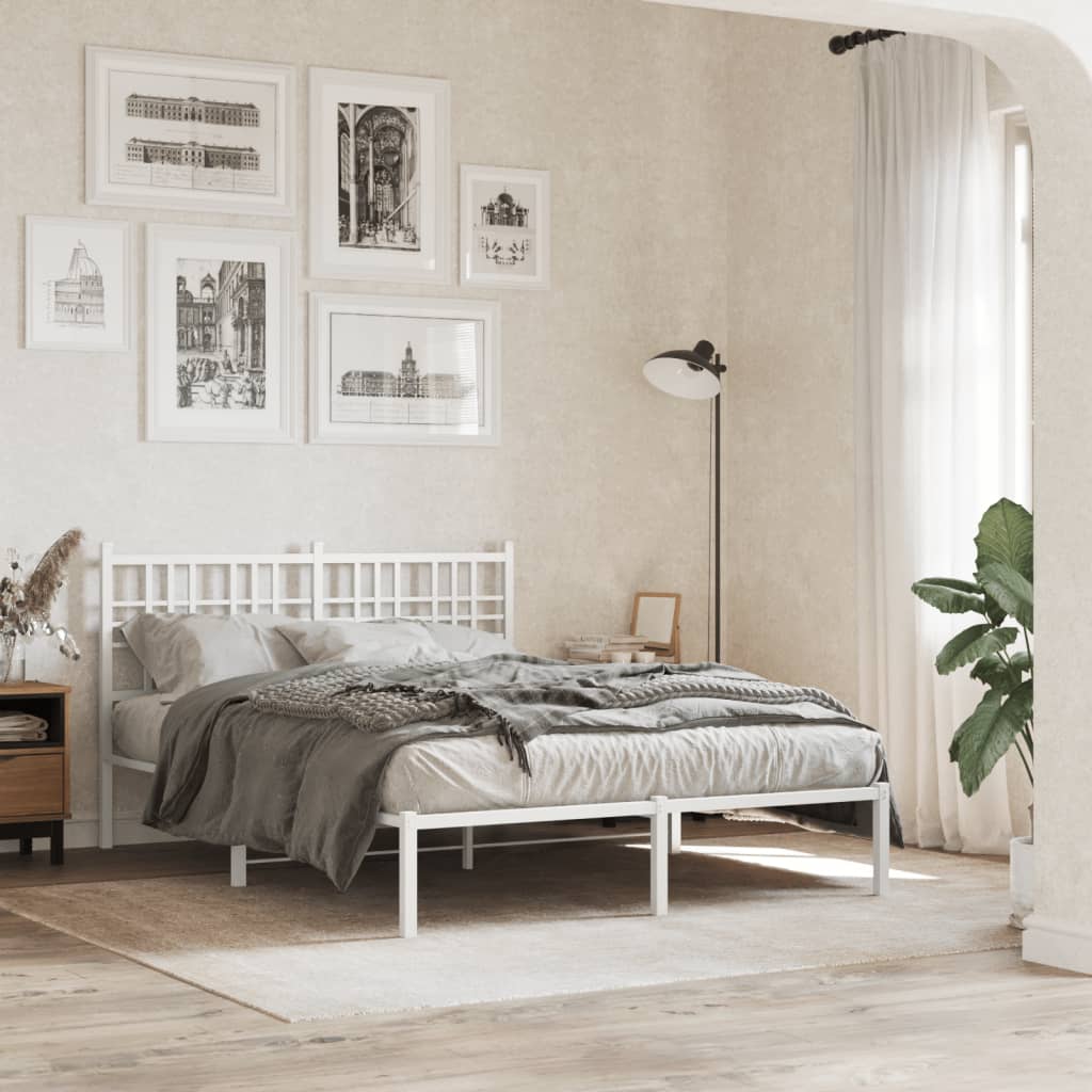 Sengeramme i metall med hodegavl hvit 135x190 cm