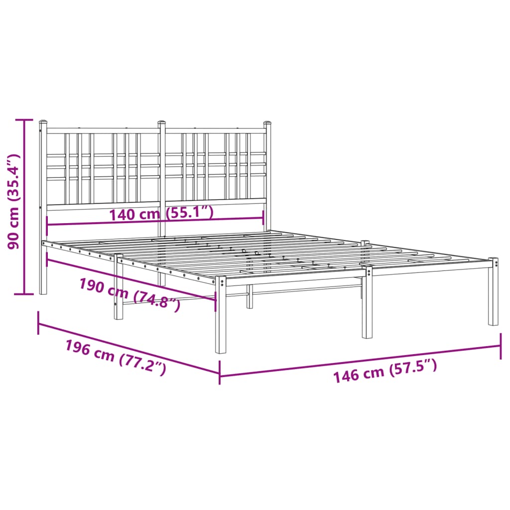 Sengeramme i metall med hodegavl hvit 140x190 cm