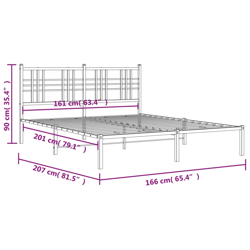 Sengeramme i metall med sengegavl hvit 160x200 cm