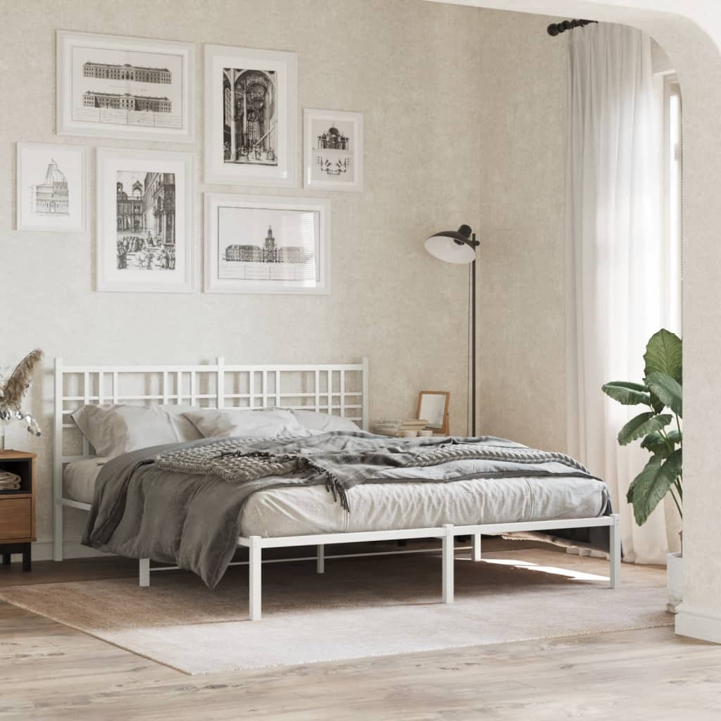 Sengeramme i metall med sengegavl hvit 160x200 cm