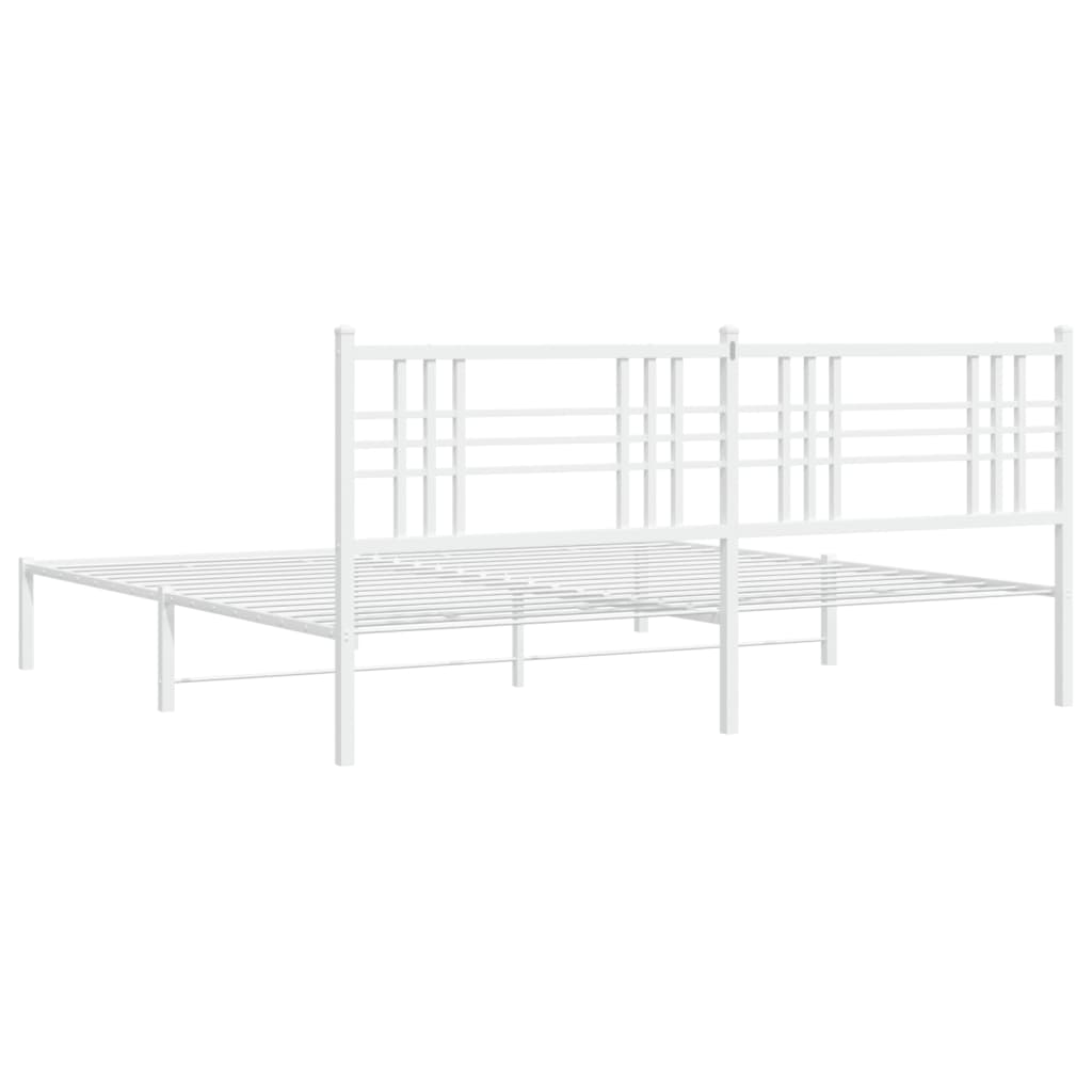 Sengeramme i metall med hodegavl hvit 193x203 cm