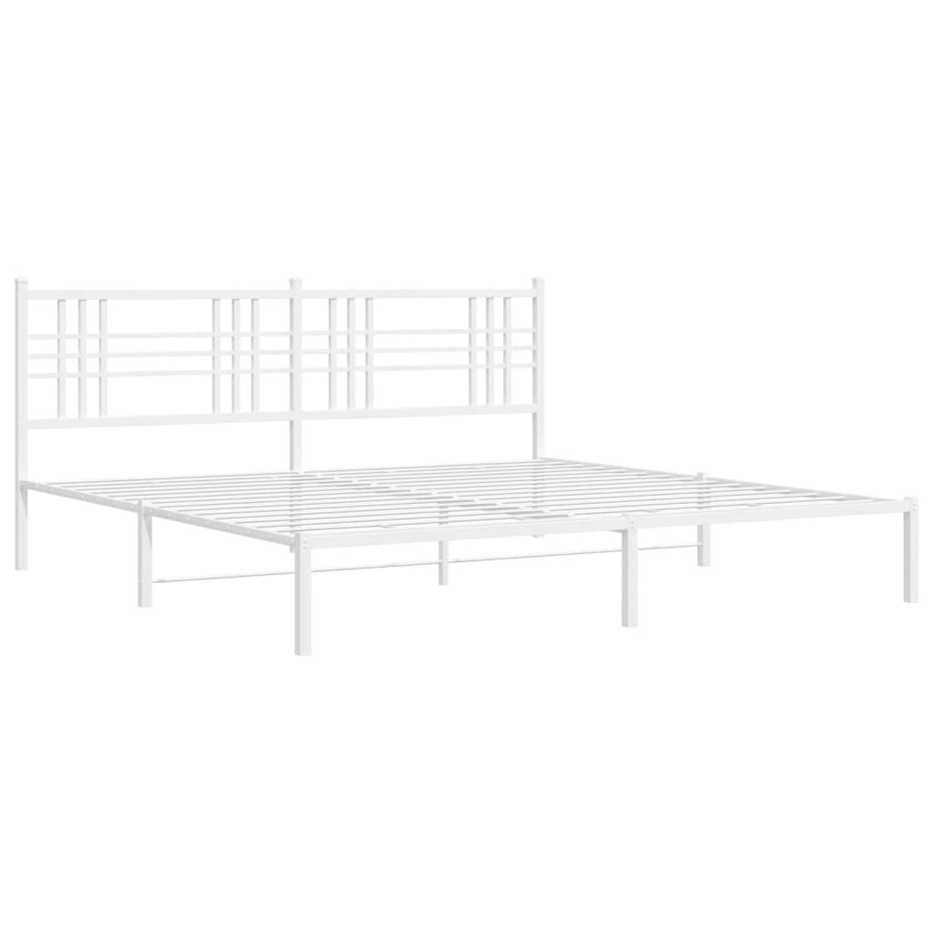 Sengeramme i metall med sengegavl hvit 200x200 cm