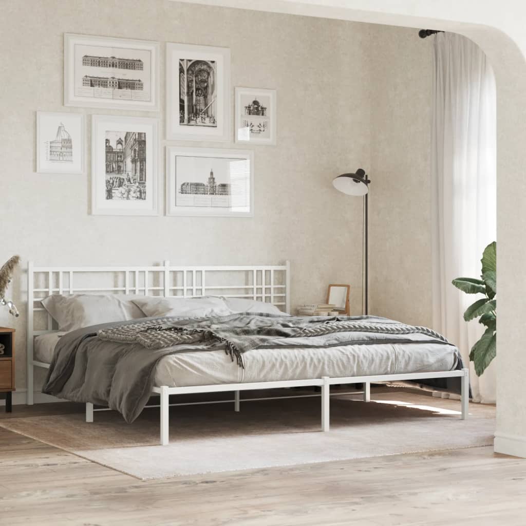 Sengeramme i metall med sengegavl hvit 200x200 cm