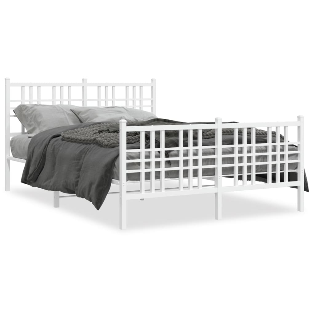 Sengeramme i metall med hode- og fotgavl hvit 137x190 cm