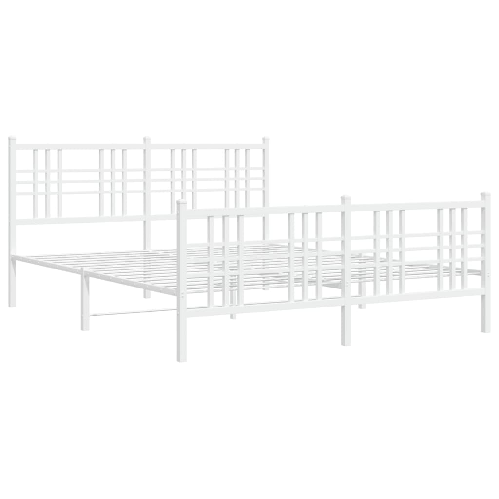 Sengeramme i metall med hode- og fotgavl hvit 150x200 cm