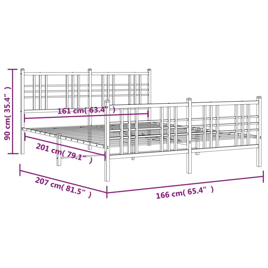 Sengeramme i metall med hode- og fotgavl hvit 160x200 cm