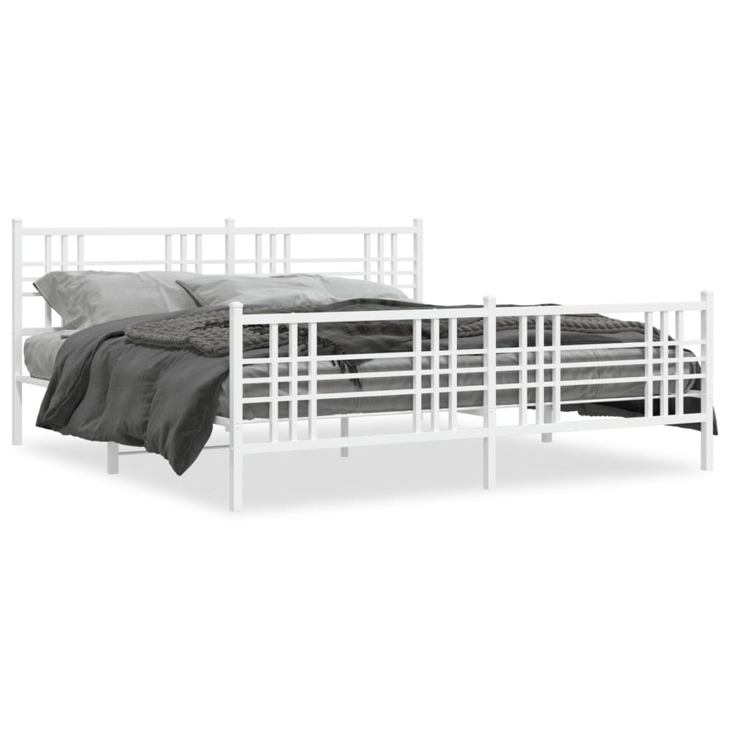 Sengeramme i metall med hode- og fotgavl hvit 180x200 cm