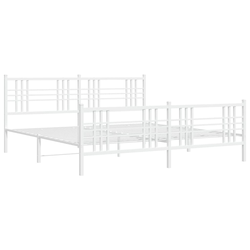 Sengeramme i metall med hode- og fotgavl hvit 200x200 cm