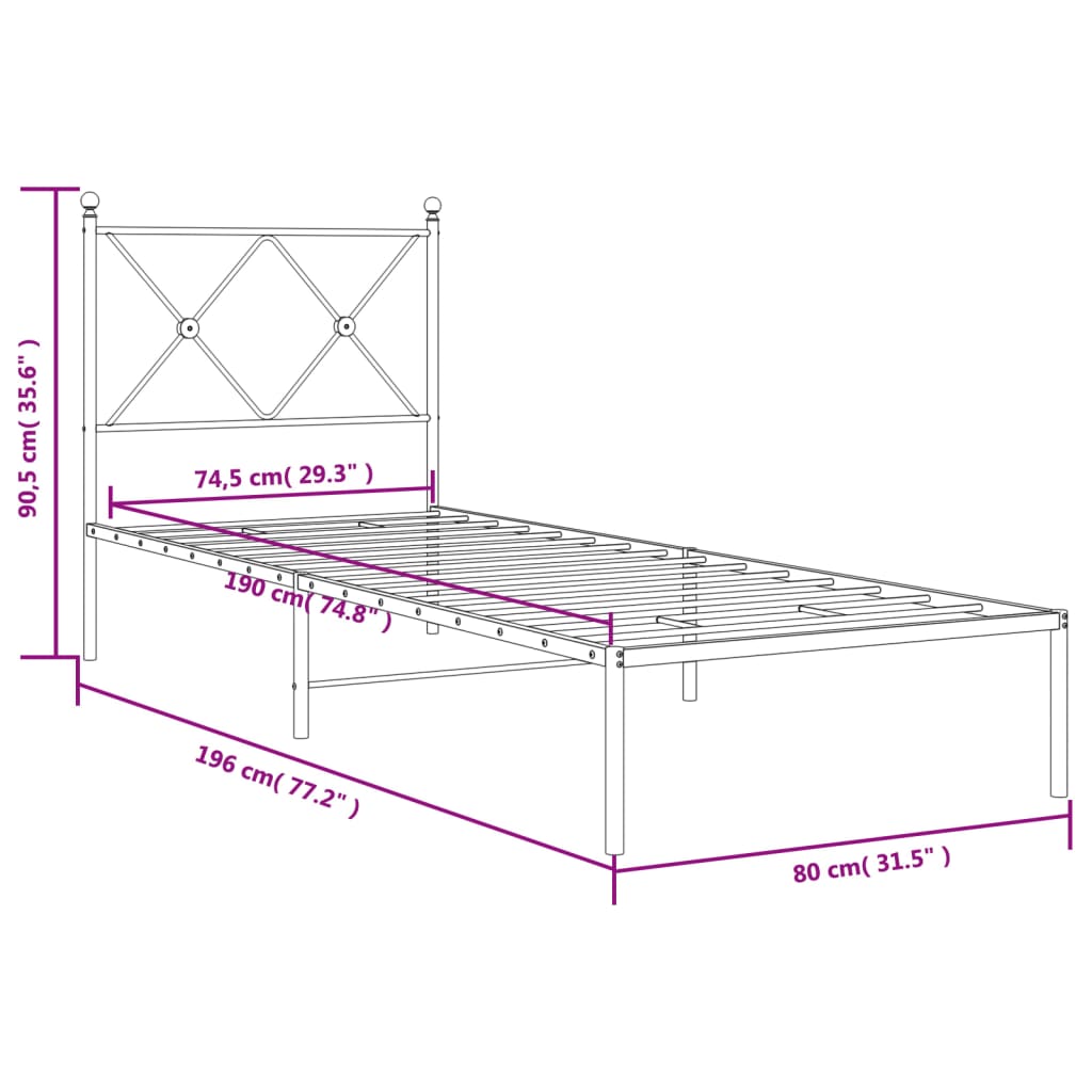 Sengeramme i metall med hodegavl svart 75x190 cm