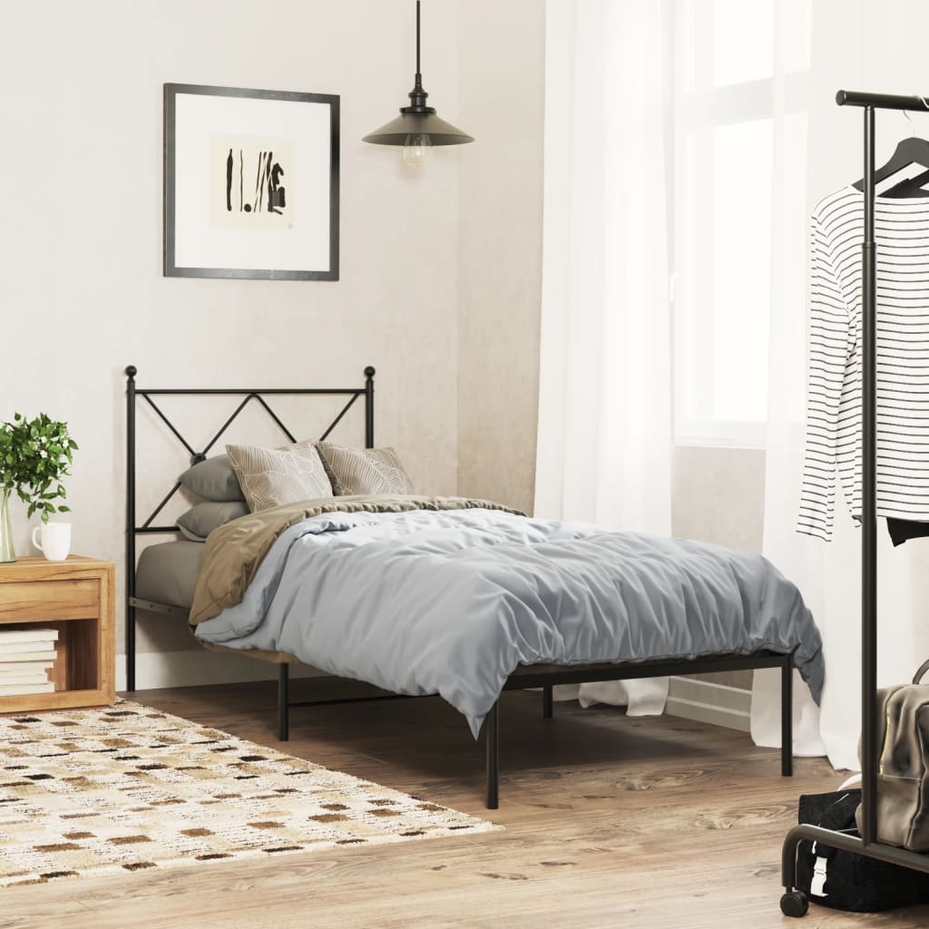 Sengeramme i metall med hodegavl svart 75x190 cm