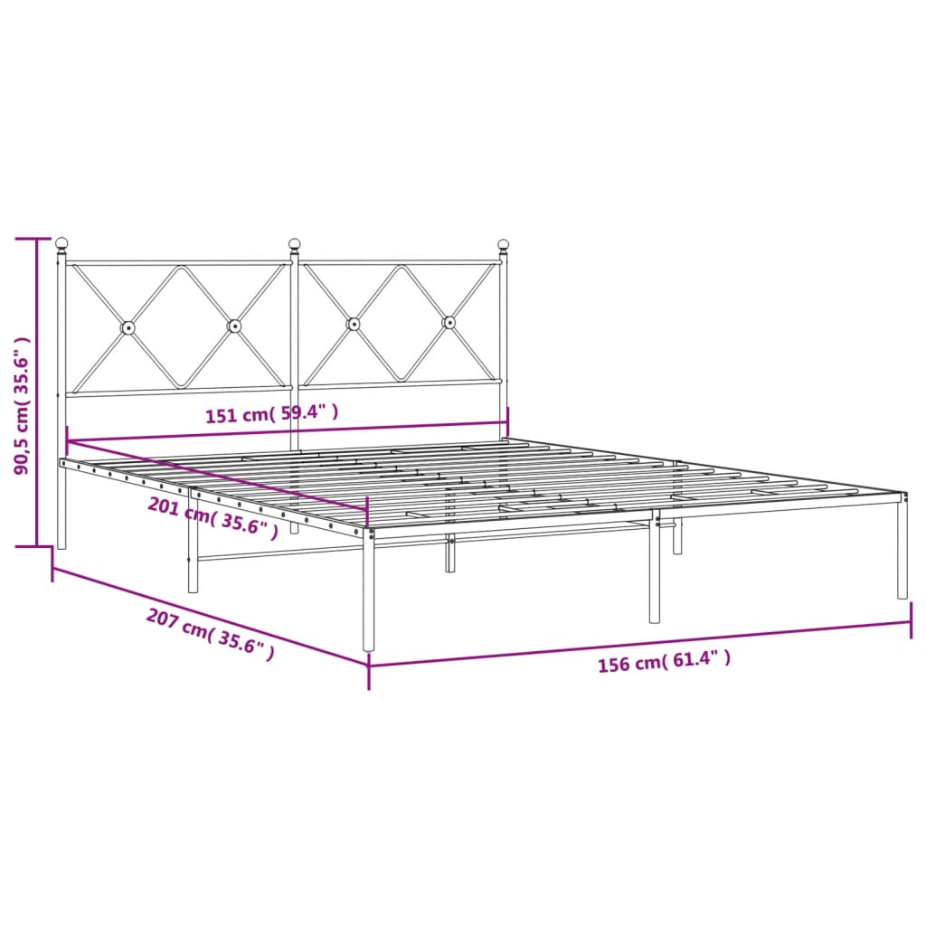 Sengeramme i metall med sengegavl svart 150x200 cm