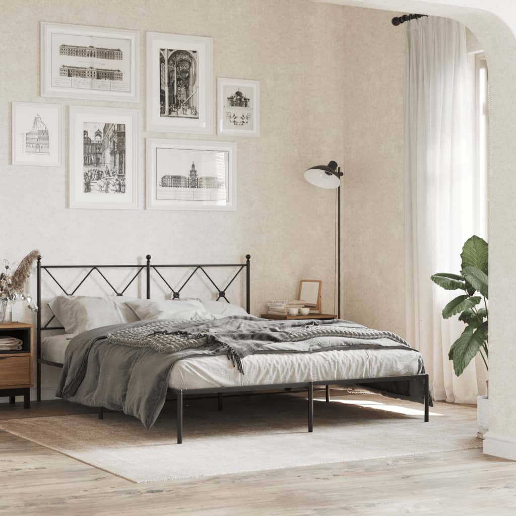 Sengeramme i metall med sengegavl svart 150x200 cm