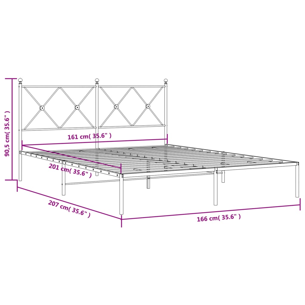 Sengeramme i metall med hodegavl svart 160x200 cm