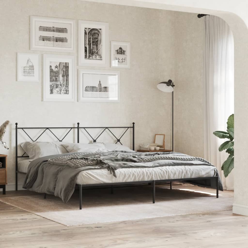 Sengeramme i metall med sengegavl svart 183x213 cm