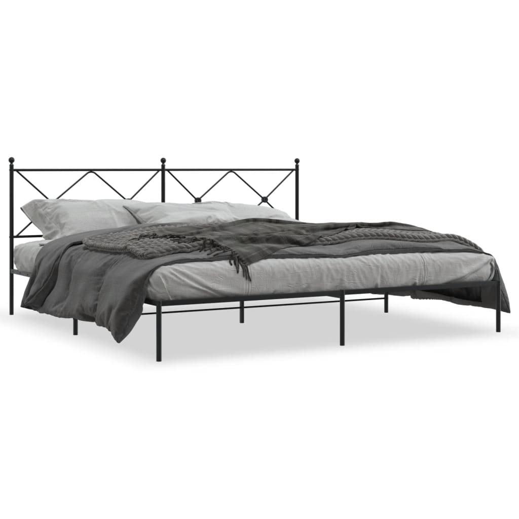 Sengeramme i metall med sengegavl svart 193x203 cm