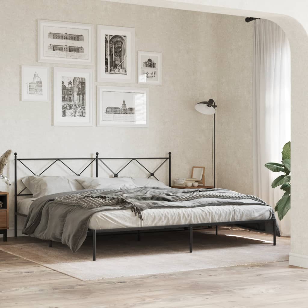 Sengeramme i metall med sengegavl svart 193x203 cm