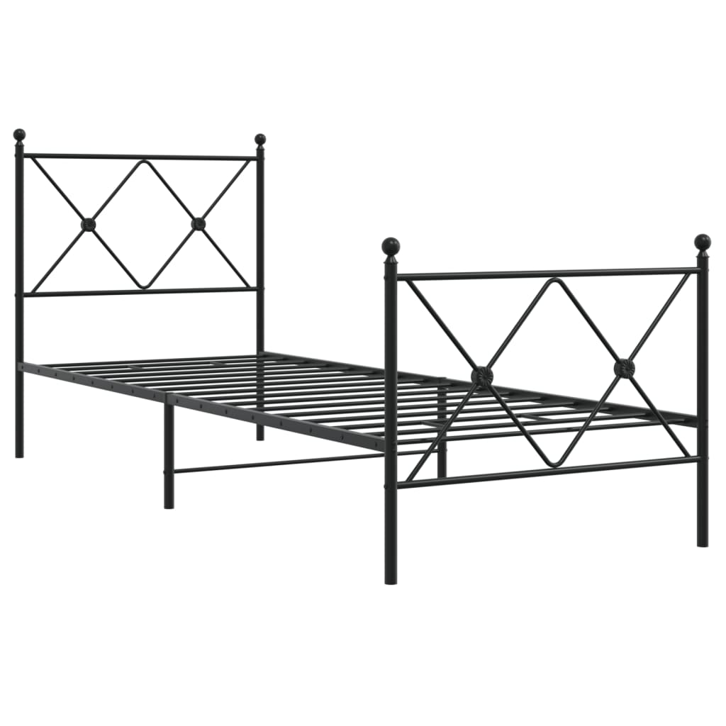 Sengeramme i metall med hode- og fotgavl svart 80x200 cm