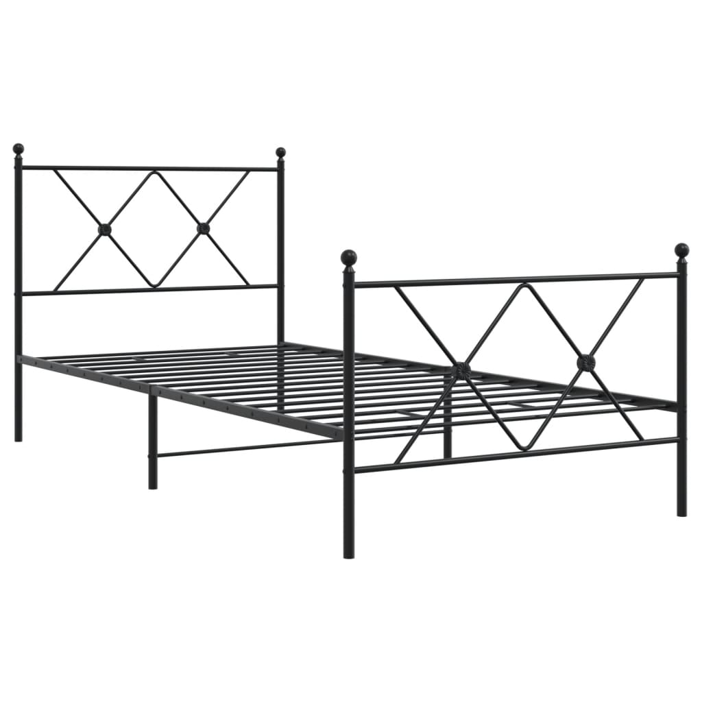 Sengeramme i metall med hode- og fotgavl svart 90x190 cm
