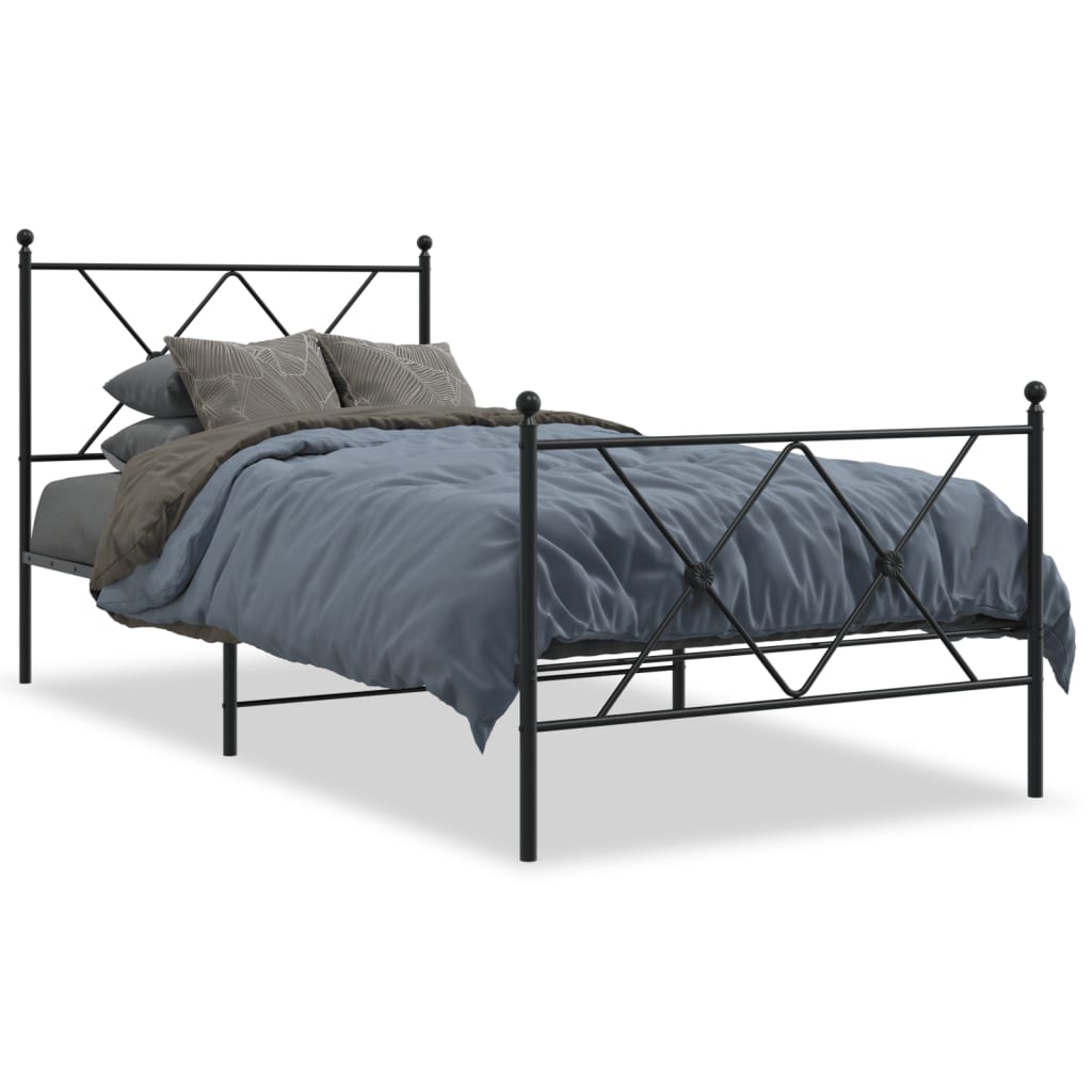 Sengeramme i metall med hode- og fotgavl svart 90x200 cm