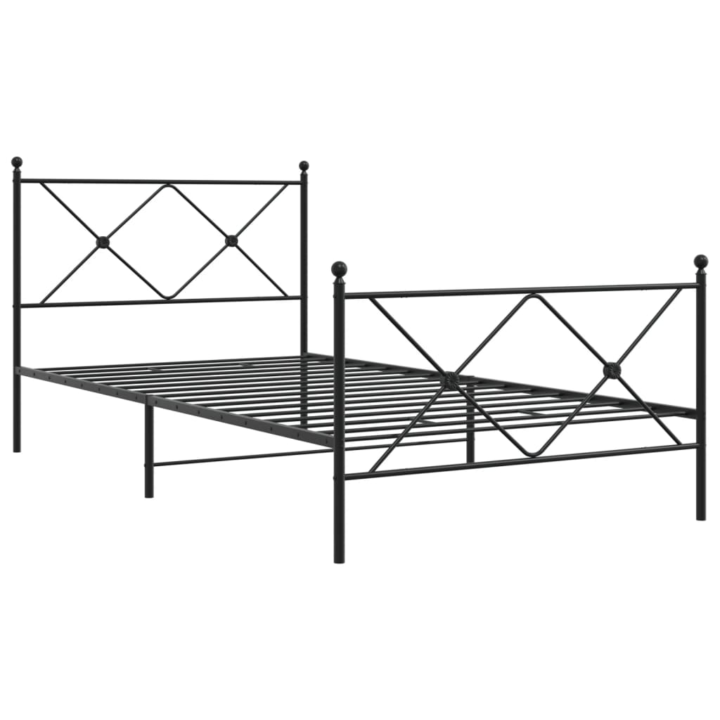 Sengeramme i metall med hode- og fotgavl svart 100x190 cm