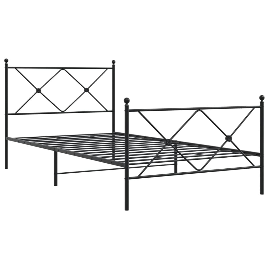 Sengeramme i metall med hode- og fotgavl svart 107x203 cm