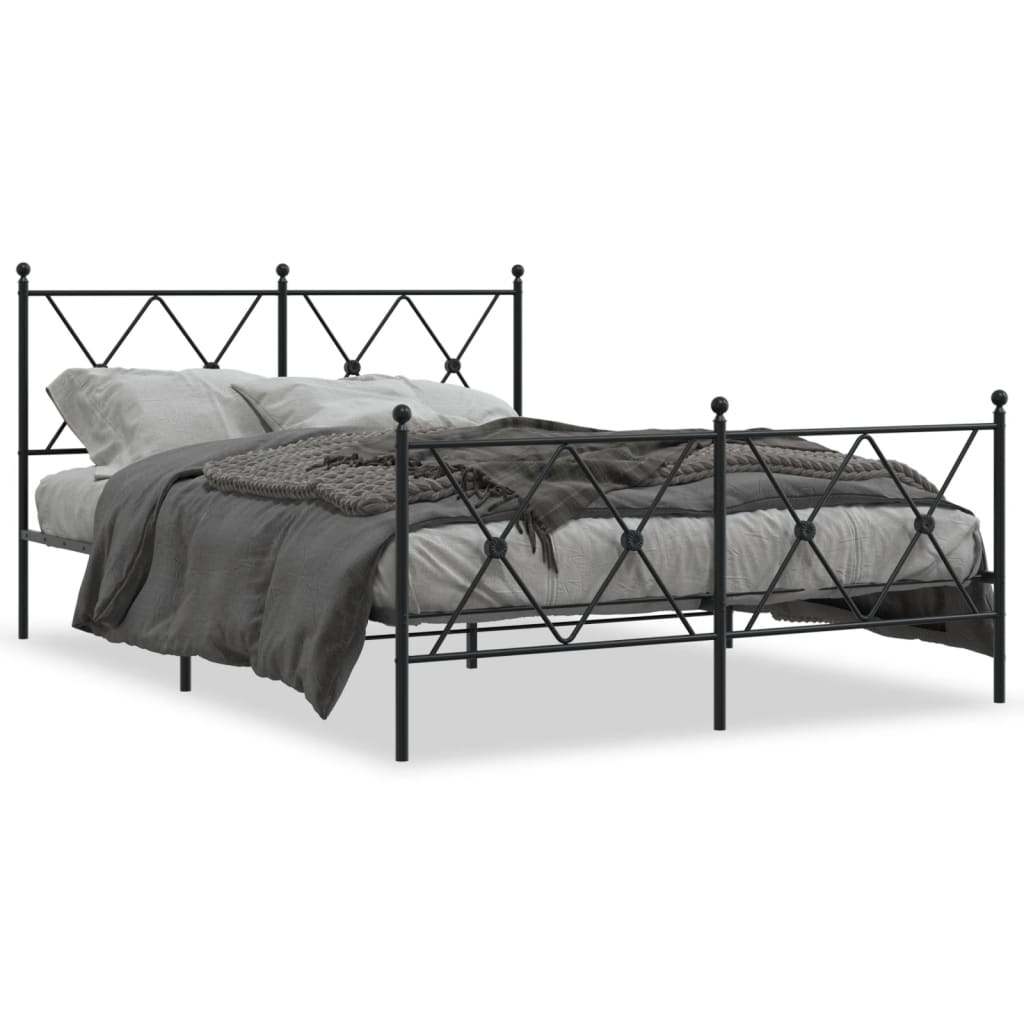 Sengeramme i metall med hode- og fotgavl svart 137x190 cm