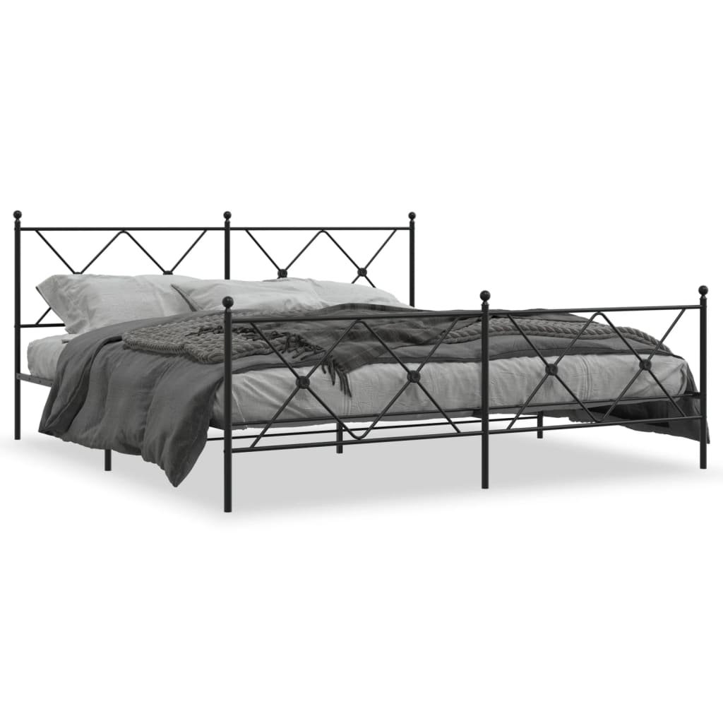 Sengeramme i metall med hode- og fotgavl svart 183x213 cm