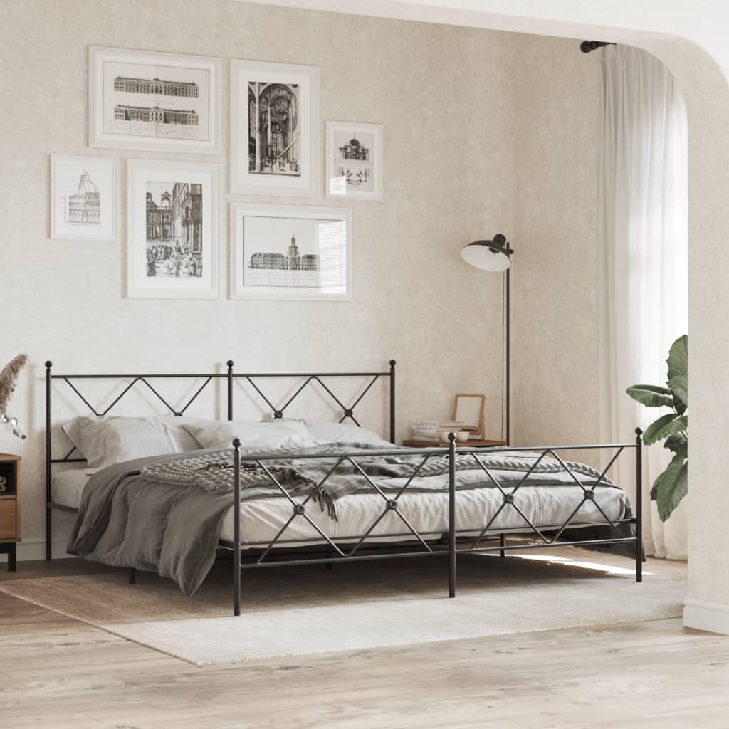 Sengeramme i metall med hode- og fotgavl svart 183x213 cm