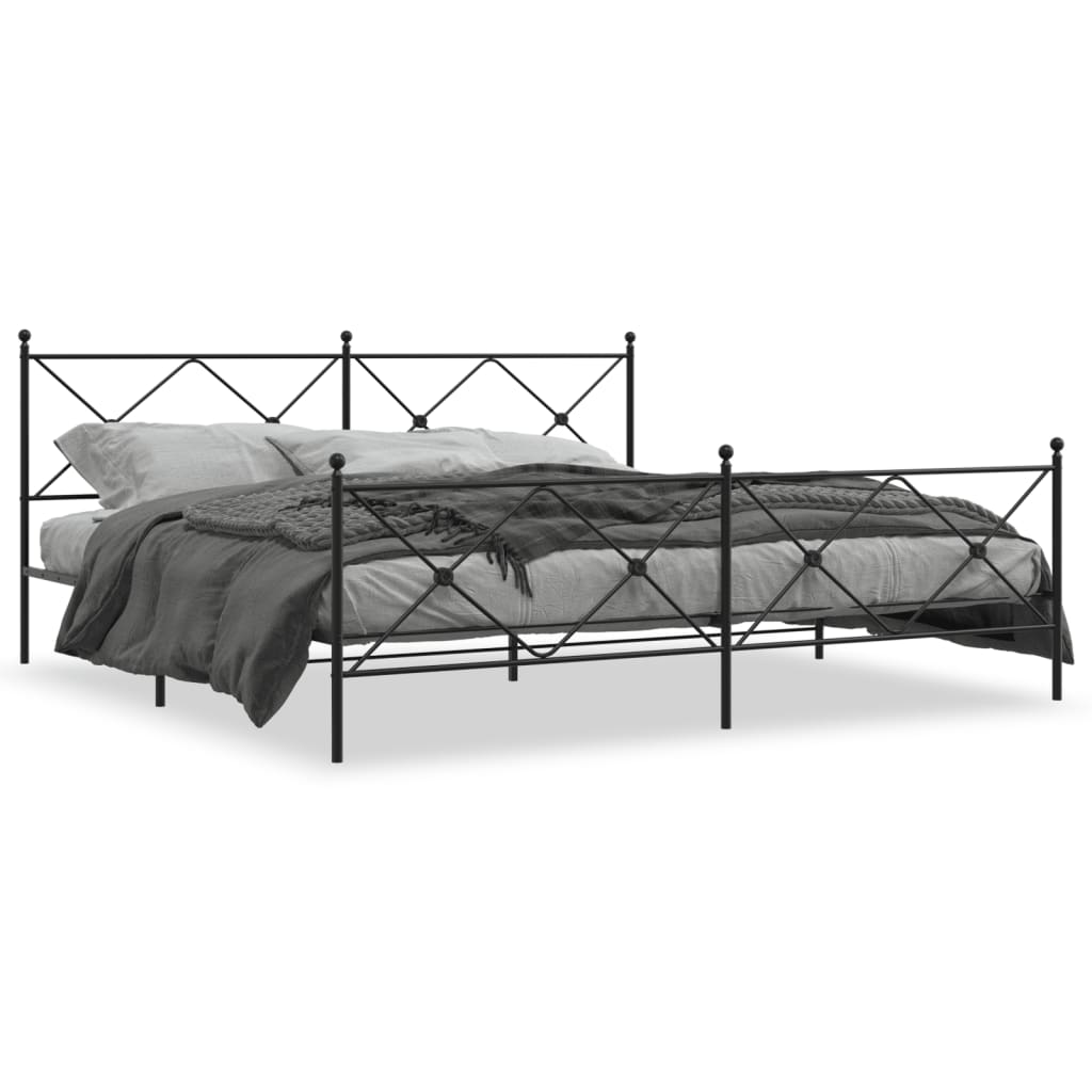 Sengeramme i metall med hode- og fotgavl svart 193x203 cm