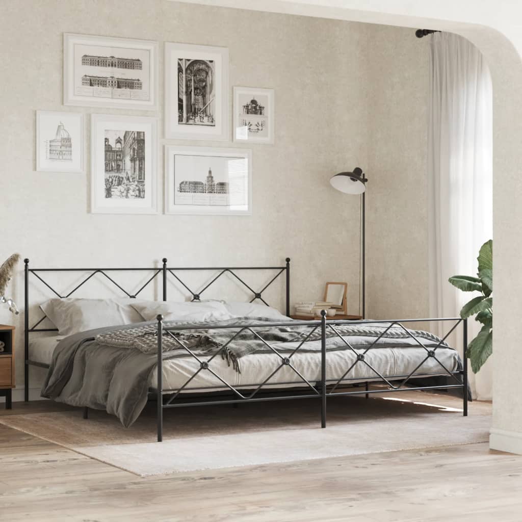 Sengeramme i metall med hode- og fotgavl svart 193x203 cm