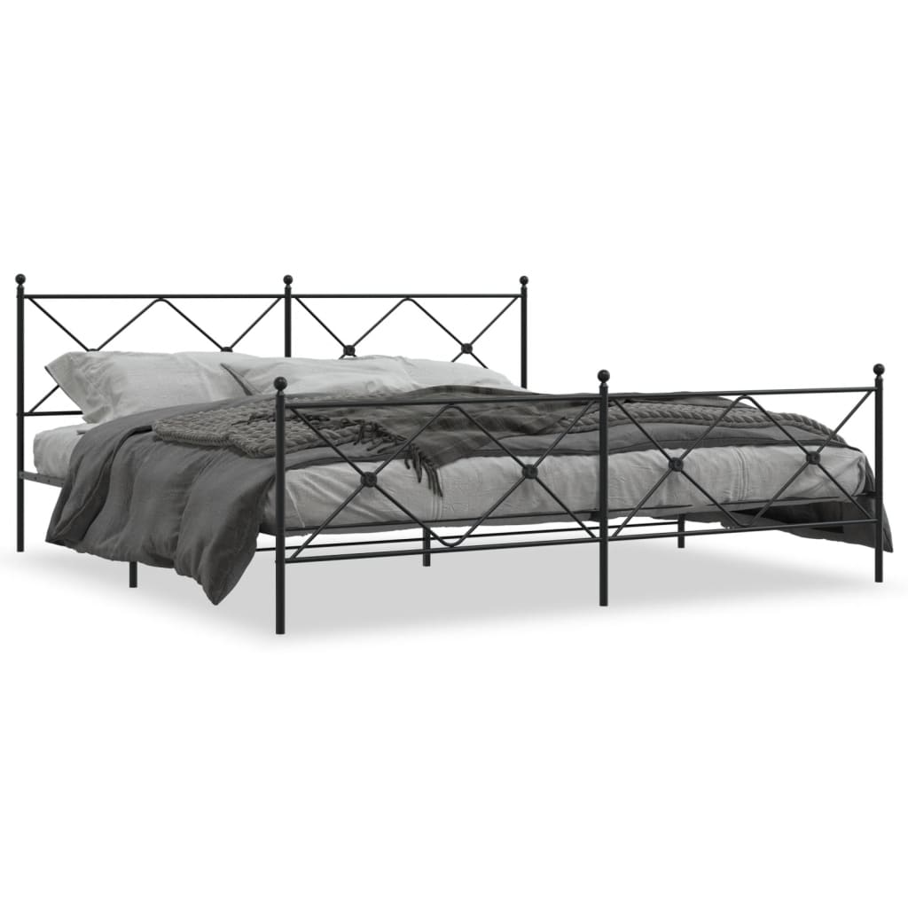 Sengeramme i metall med hode- og fotgavl svart 200x200 cm