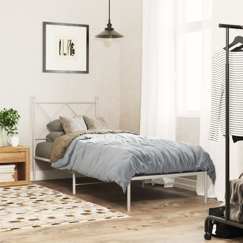 Sengeramme i metall uten madrass med hodegavl hvit 75x190 cm