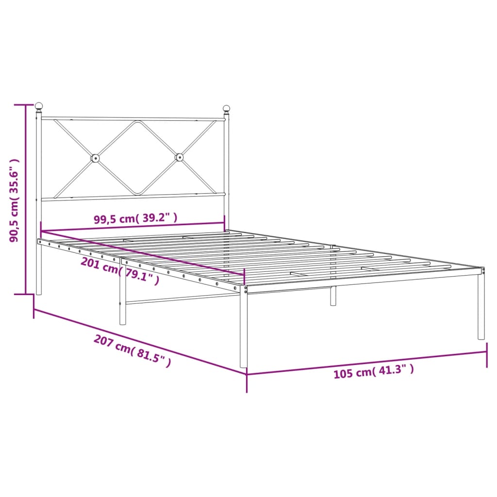 Sengeramme i metall med hodegavl hvit 100x200 cm