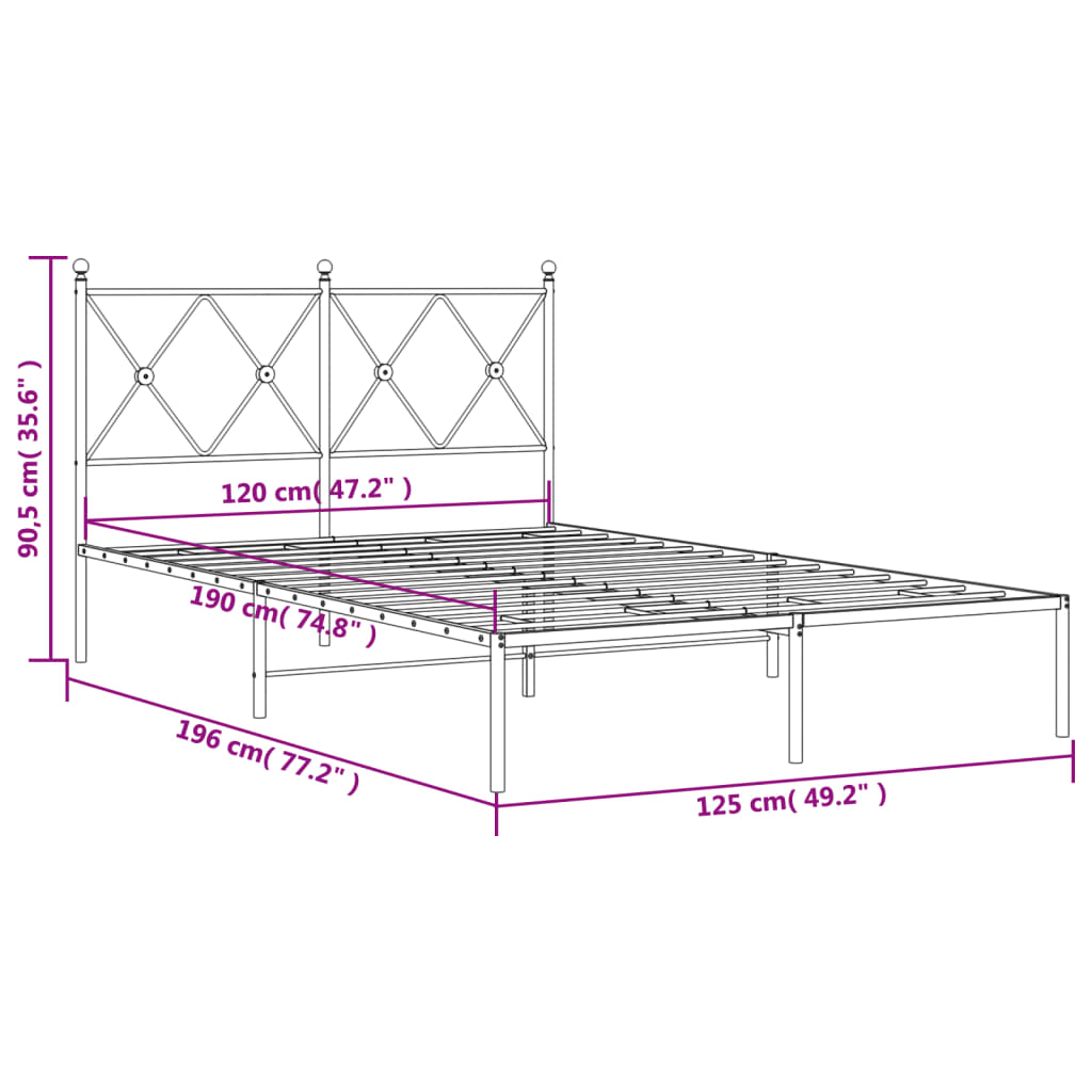 Sengeramme i metall med hodegavl hvit 120x190 cm