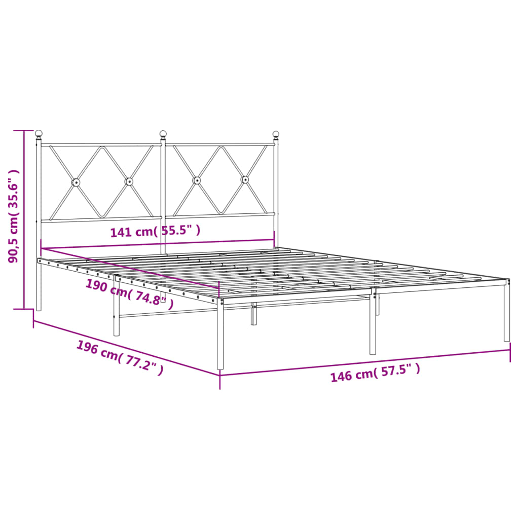 Sengeramme i metall med hodegavl hvit 140x190 cm