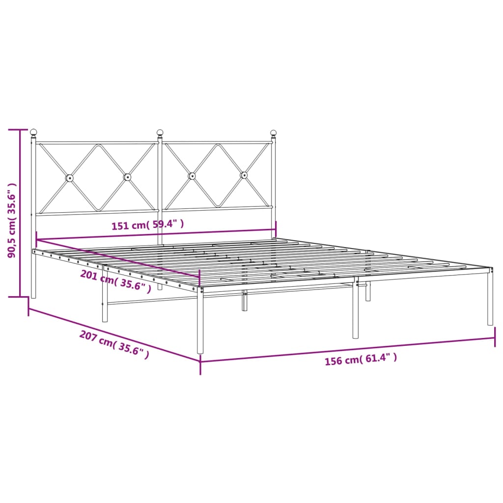 Sengeramme i metall med sengegavl hvit 150x200 cm
