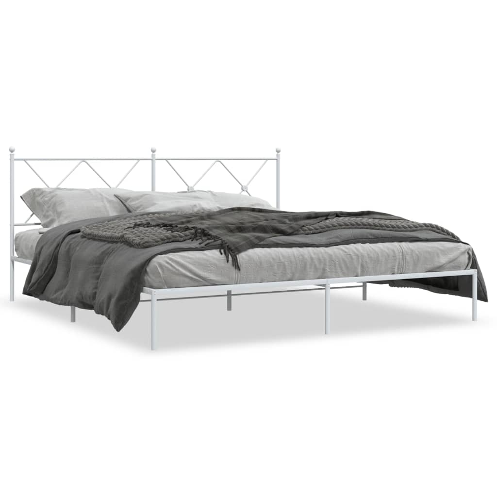 Sengeramme i metall med hodegavl hvit 183x213 cm