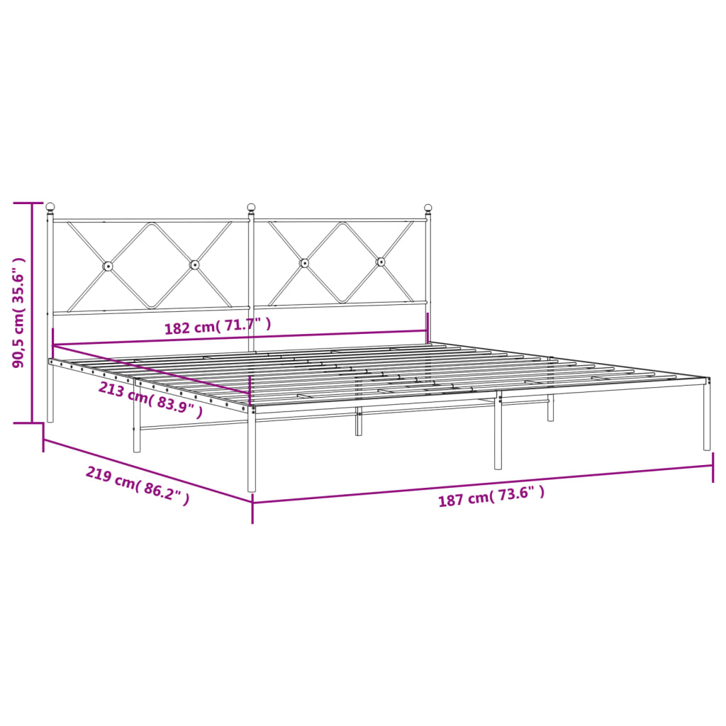 Sengeramme i metall med hodegavl hvit 183x213 cm