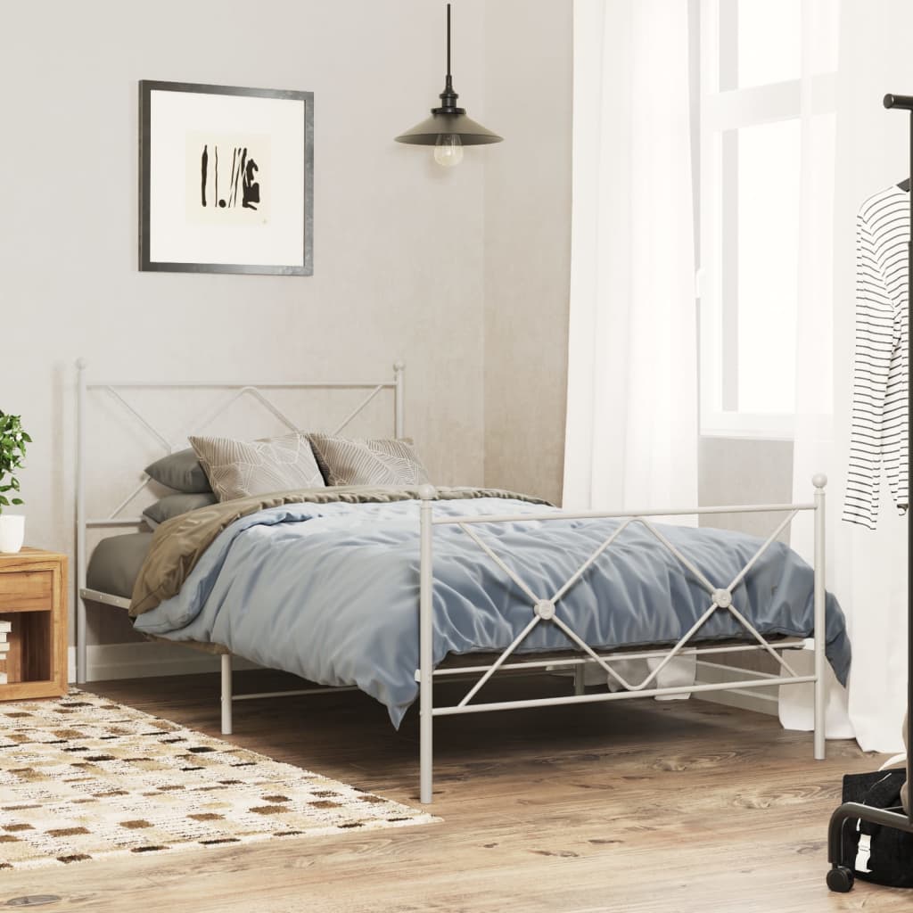 Sengeramme i metall med hode- og fotgavl hvit 107x203 cm