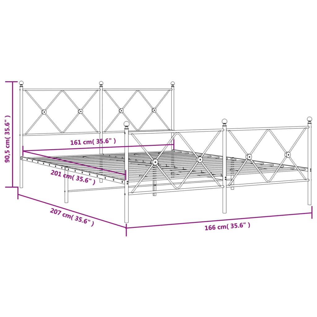 Sengeramme i metall med hode- og fotgavl hvit 160x200 cm