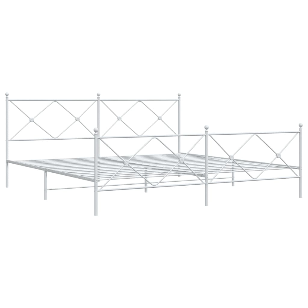 Sengeramme i metall med hode- og fotgavl hvit 193x203 cm