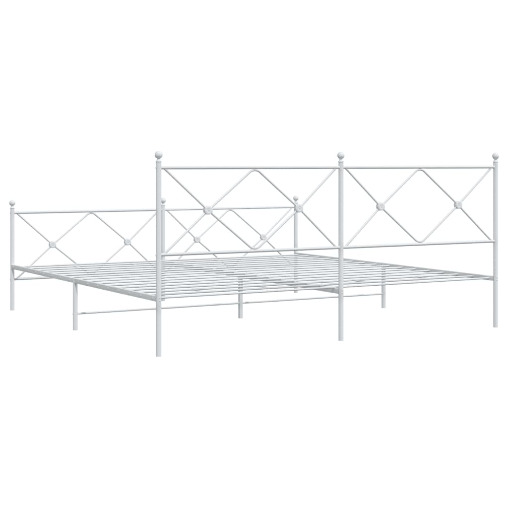 Sengeramme i metall med hode- og fotgavl hvit 193x203 cm