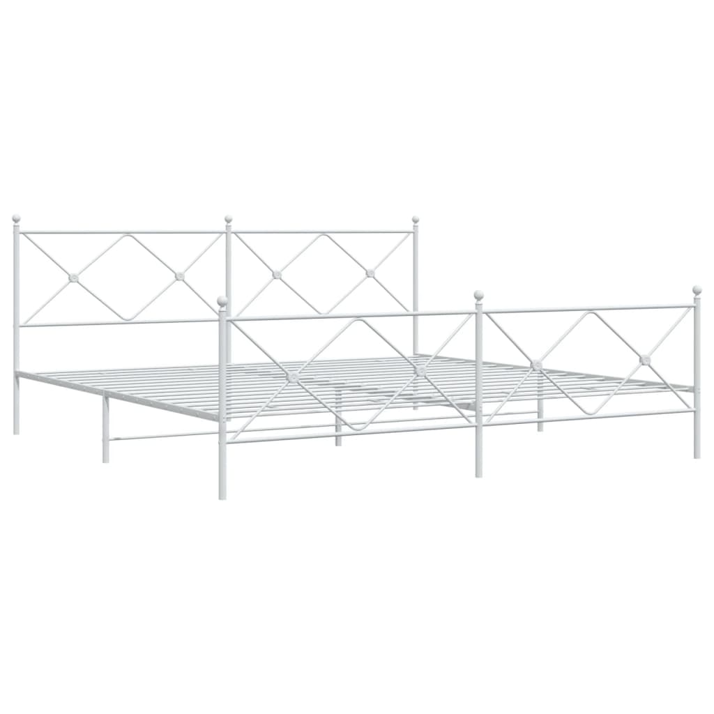 Sengeramme i metall med hode- og fotgavl hvit 200x200 cm