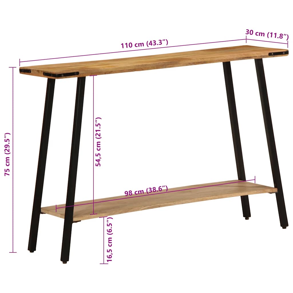 Konsollbord 110x30x75 cm grovt heltre mango