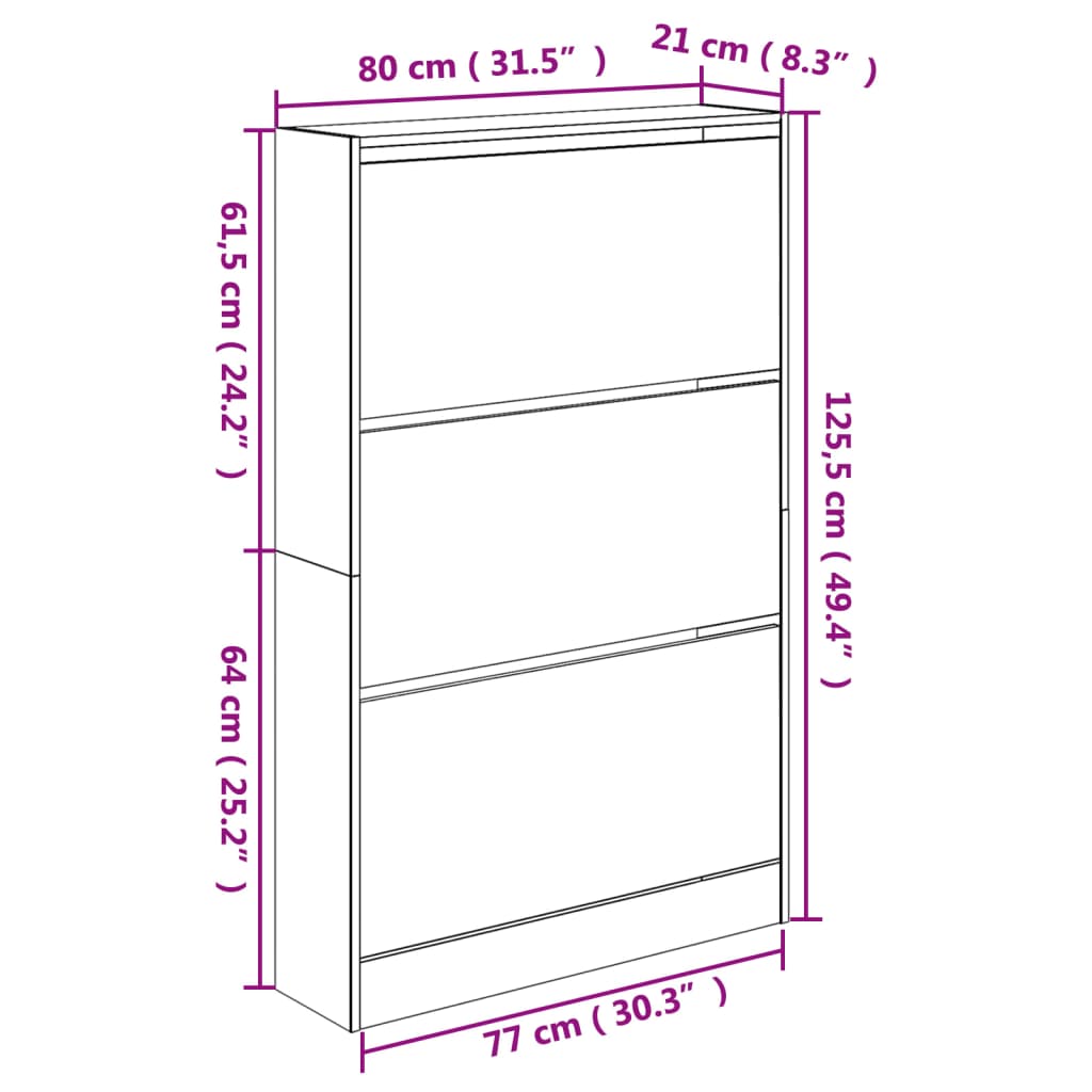 Skohylle hvit 80x21x125,5 cm konstruert tre