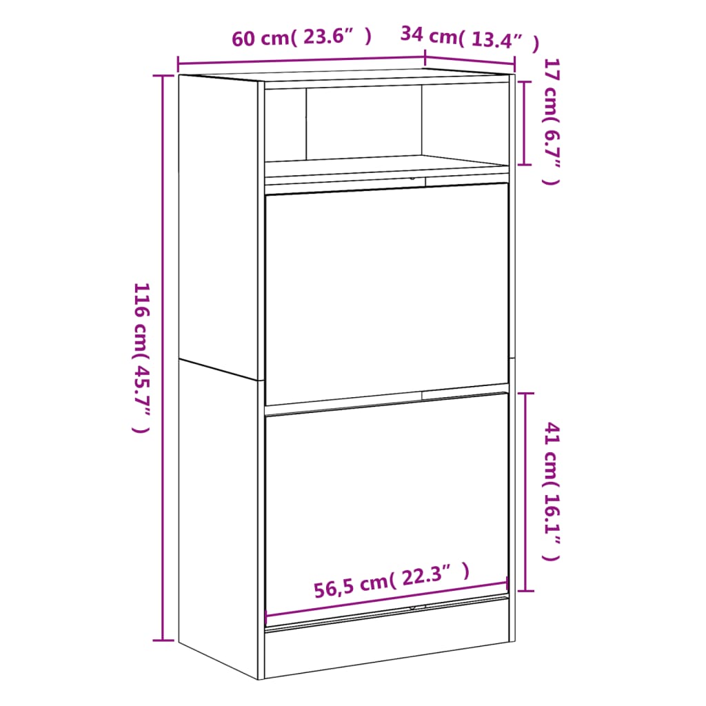 Skohylle svart 60x34x116 cm konstruert tre